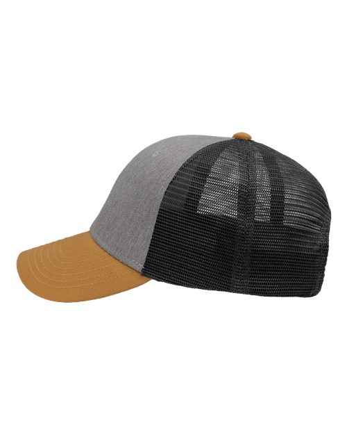 Sportsman SP1450 Traditional Lo-Pro Mesh Back Trucker Fit Cap #color_Heather Grey/ Charcoal/ Vegas Gold