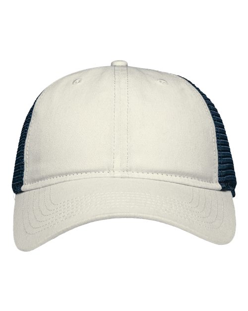 Sportsman SP1450 Traditional Lo-Pro Mesh Back Trucker Fit Cap #color_Chino Stone/ Navy
