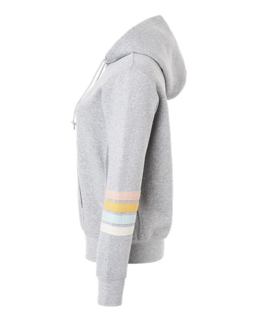 MV Sport W22732 Women's Striped Sleeves Full-Zip Hooded Sweatshirt #color_Heather Grey