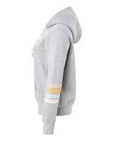 MV Sport W22732 Women's Striped Sleeves Full-Zip Hooded Sweatshirt #color_Heather Grey