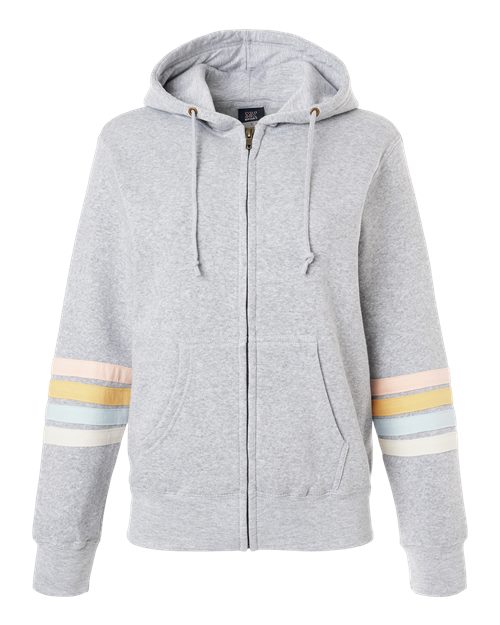 MV Sport W22732 Women's Striped Sleeves Full-Zip Hooded Sweatshirt #color_Heather Grey