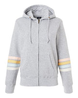 MV Sport W22732 Women's Striped Sleeves Full-Zip Hooded Sweatshirt #color_Heather Grey
