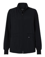 Jaanuu W60001 Women's Ceri Essential Full-Zip 6-Pocket Scrub Jacket #color_Black