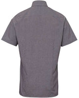 Artisan Collection by Reprime RP221 Mens Microcheck Gingham Short-Sleeve Cotton Shirt #color_BLACK/ WHITE