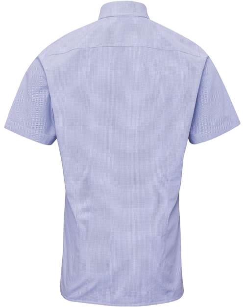 Artisan Collection by Reprime RP221 Mens Microcheck Gingham Short-Sleeve Cotton Shirt #color_LT BLUE/ WHITE