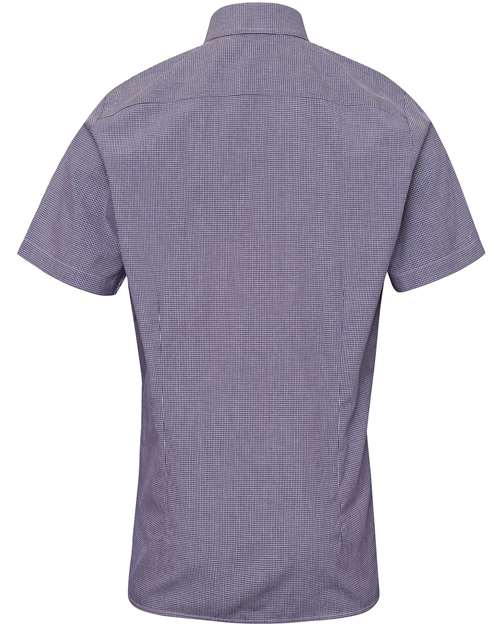 Artisan Collection by Reprime RP221 Mens Microcheck Gingham Short-Sleeve Cotton Shirt #color_NAVY/ WHITE