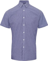 Artisan Collection by Reprime RP221 Mens Microcheck Gingham Short-Sleeve Cotton Shirt #color_NAVY/ WHITE