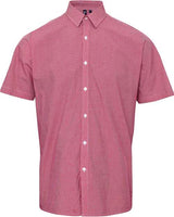 Artisan Collection by Reprime RP221 Mens Microcheck Gingham Short-Sleeve Cotton Shirt #color_RED/ WHITE