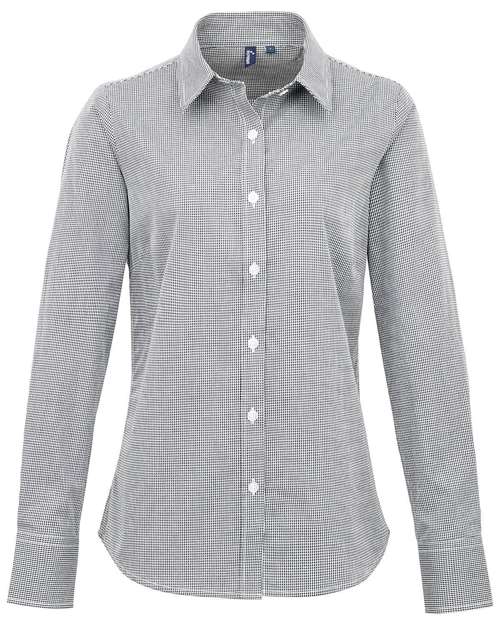 Artisan Collection by Reprime RP320 Ladies' Microcheck Gingham Long-Sleeve Cotton Shirt #color_BLACK/ WHITE