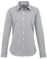 Artisan Collection by Reprime RP320 Ladies' Microcheck Gingham Long-Sleeve Cotton Shirt #color_BLACK/ WHITE