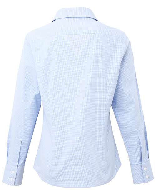Artisan Collection by Reprime RP320 Ladies' Microcheck Gingham Long-Sleeve Cotton Shirt #color_LT BLUE/ WHITE