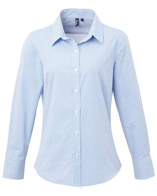 Artisan Collection by Reprime RP320 Ladies' Microcheck Gingham Long-Sleeve Cotton Shirt #color_LT BLUE/ WHITE