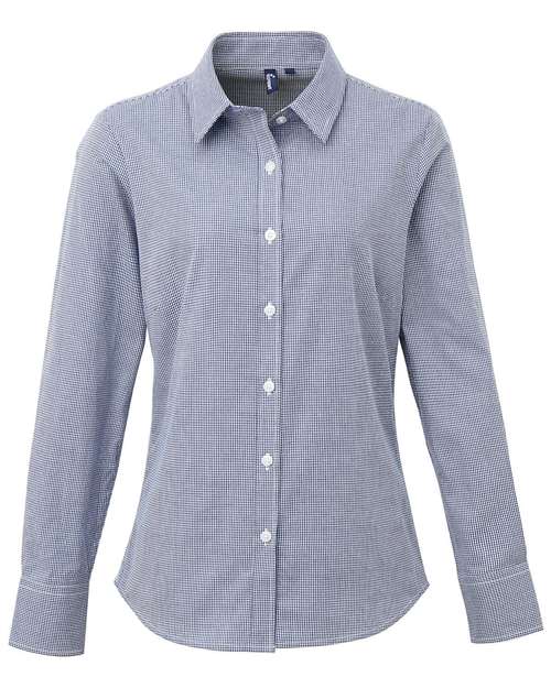 Artisan Collection by Reprime RP320 Ladies' Microcheck Gingham Long-Sleeve Cotton Shirt #color_NAVY/ WHITE