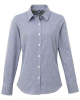 Artisan Collection by Reprime RP320 Ladies' Microcheck Gingham Long-Sleeve Cotton Shirt #color_NAVY/ WHITE