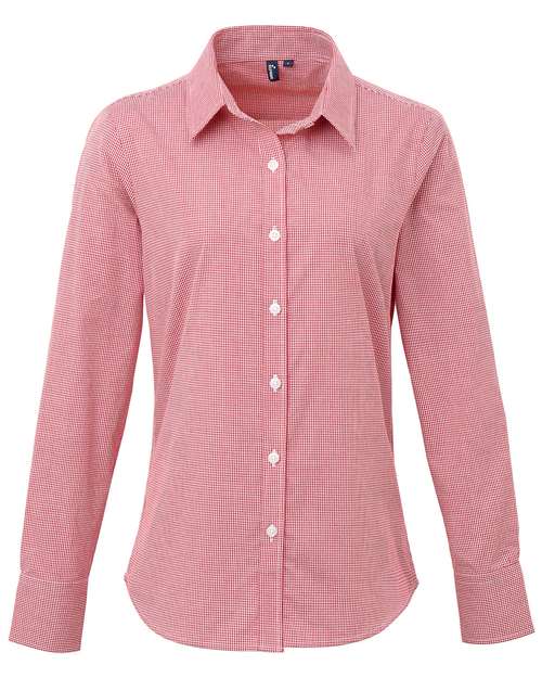 Artisan Collection by Reprime RP320 Ladies' Microcheck Gingham Long-Sleeve Cotton Shirt #color_RED/ WHITE