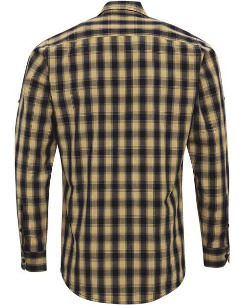 Artisan Collection by Reprime RP250 Men's Mulligan Check Long-Sleeve Cotton Shirt #color_CAMEL/ NAVY