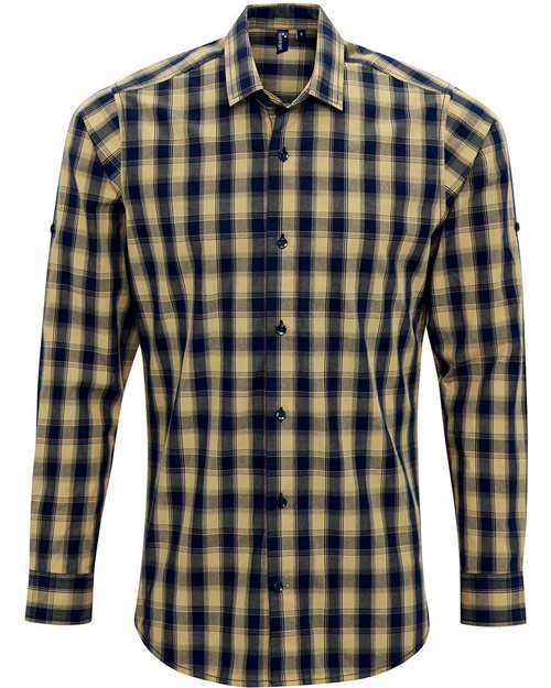 Artisan Collection by Reprime RP250 Men's Mulligan Check Long-Sleeve Cotton Shirt #color_CAMEL/ NAVY
