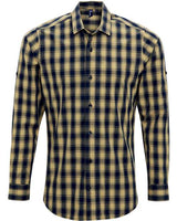 Artisan Collection by Reprime RP250 Men's Mulligan Check Long-Sleeve Cotton Shirt #color_CAMEL/ NAVY
