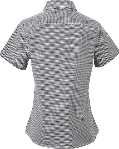 Artisan Collection by Reprime RP321 Ladies' Microcheck Gingham Short-Sleeve Cotton Shirt #color_BLACK/ WHITE