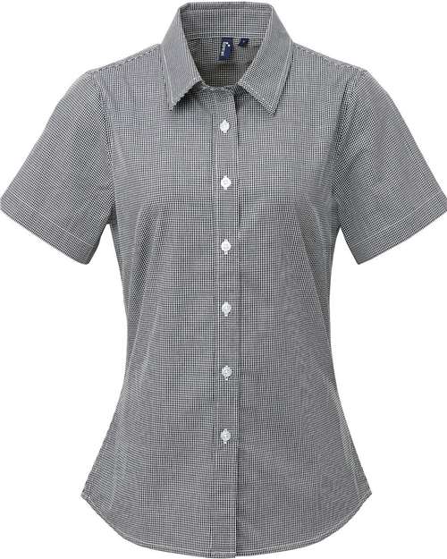 Artisan Collection by Reprime RP321 Ladies' Microcheck Gingham Short-Sleeve Cotton Shirt #color_BLACK/ WHITE