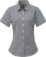 Artisan Collection by Reprime RP321 Ladies' Microcheck Gingham Short-Sleeve Cotton Shirt #color_BLACK/ WHITE