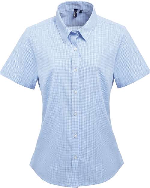 Artisan Collection by Reprime RP321 Ladies' Microcheck Gingham Short-Sleeve Cotton Shirt #color_LT BLUE/ WHITE