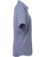 Artisan Collection by Reprime RP321 Ladies' Microcheck Gingham Short-Sleeve Cotton Shirt #color_NAVY/ WHITE