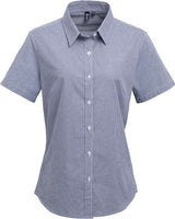 Artisan Collection by Reprime RP321 Ladies' Microcheck Gingham Short-Sleeve Cotton Shirt #color_NAVY/ WHITE