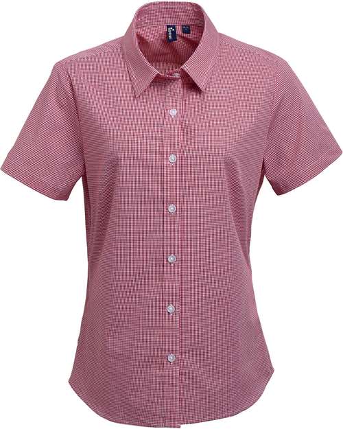 Artisan Collection by Reprime RP321 Ladies' Microcheck Gingham Short-Sleeve Cotton Shirt #color_RED/ WHITE