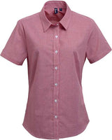 Artisan Collection by Reprime RP321 Ladies' Microcheck Gingham Short-Sleeve Cotton Shirt #color_RED/ WHITE