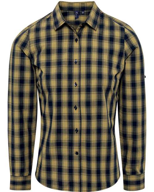 Artisan Collection by Reprime RP350 Ladies' Mulligan Check Long-Sleeve Cotton Shirt #color_CAMEL/ NAVY