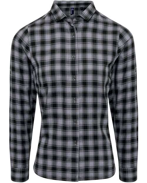 Artisan Collection by Reprime RP350 Ladies' Mulligan Check Long-Sleeve Cotton Shirt #color_STEEL/ BLACK