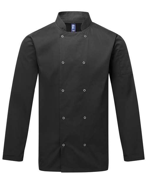 Artisan Collection by Reprime RP665 Unisex Studded Front Long-Sleeve Chef's Coat #color_BLACK