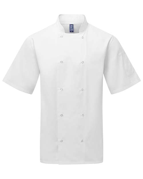 Artisan Collection by Reprime RP664 Unisex Studded Front Short-Sleeve Chef's Coat #color_WHITE
