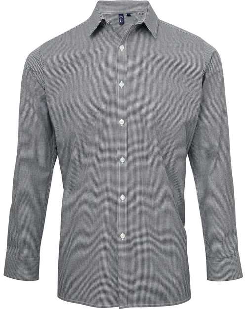 Artisan Collection by Reprime RP220 Men's Microcheck Gingham Long-Sleeve Cotton Shirt #color_BLACK/ WHITE