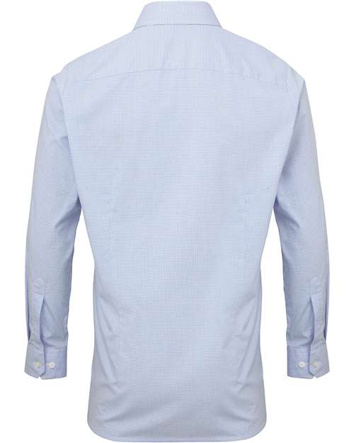 Artisan Collection by Reprime RP220 Men's Microcheck Gingham Long-Sleeve Cotton Shirt #color_LT BLUE/ WHITE