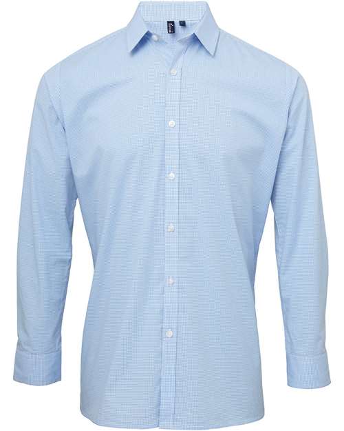Artisan Collection by Reprime RP220 Men's Microcheck Gingham Long-Sleeve Cotton Shirt #color_LT BLUE/ WHITE
