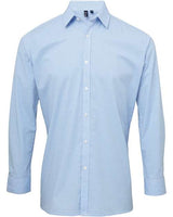 Artisan Collection by Reprime RP220 Men's Microcheck Gingham Long-Sleeve Cotton Shirt #color_LT BLUE/ WHITE