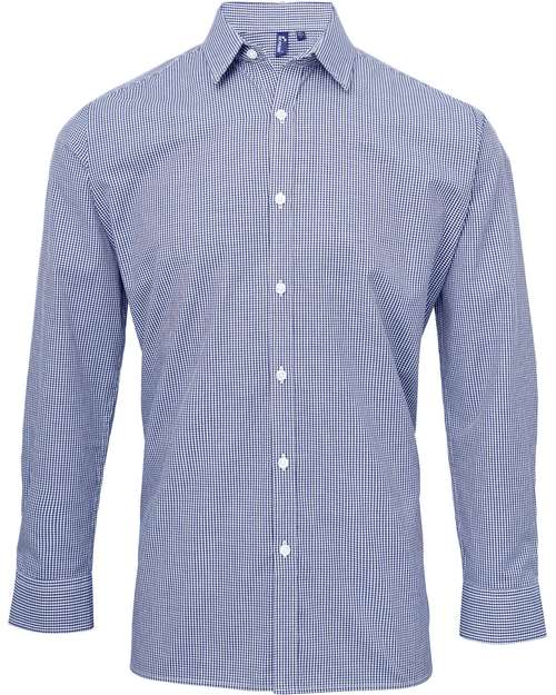 Artisan Collection by Reprime RP220 Men's Microcheck Gingham Long-Sleeve Cotton Shirt #color_NAVY/ WHITE