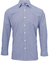 Artisan Collection by Reprime RP220 Men's Microcheck Gingham Long-Sleeve Cotton Shirt #color_NAVY/ WHITE
