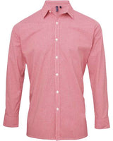 Artisan Collection by Reprime RP220 Men's Microcheck Gingham Long-Sleeve Cotton Shirt #color_RED/ WHITE