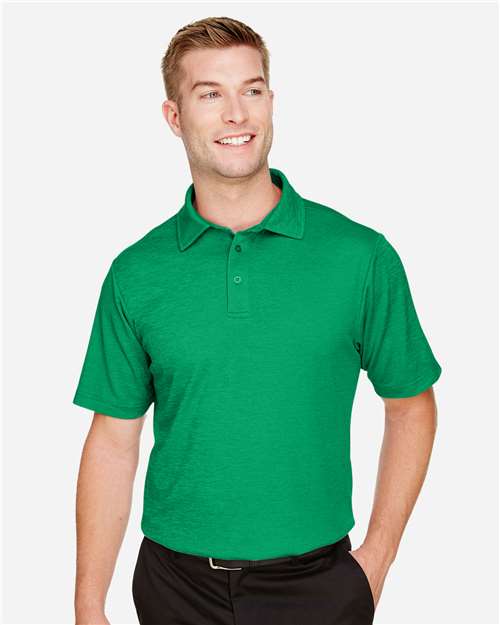 Devon & Jones DG22 CrownLux PerformanceMen's Address Melange Polo #color_KELLY GREEN HTHR