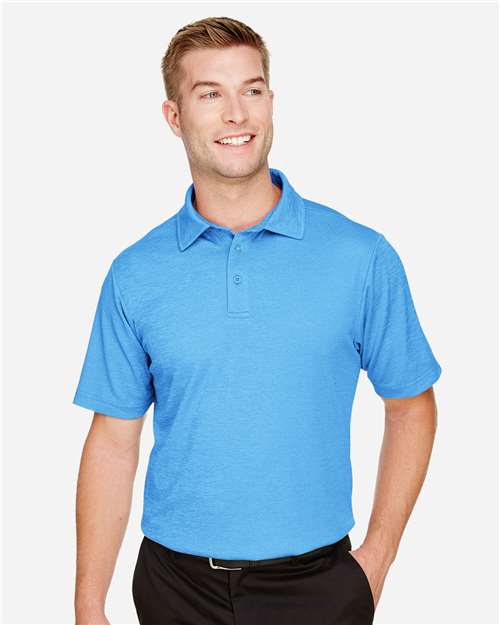 Devon & Jones DG22 CrownLux PerformanceMen's Address Melange Polo #color_OCEAN BLUE HTHR