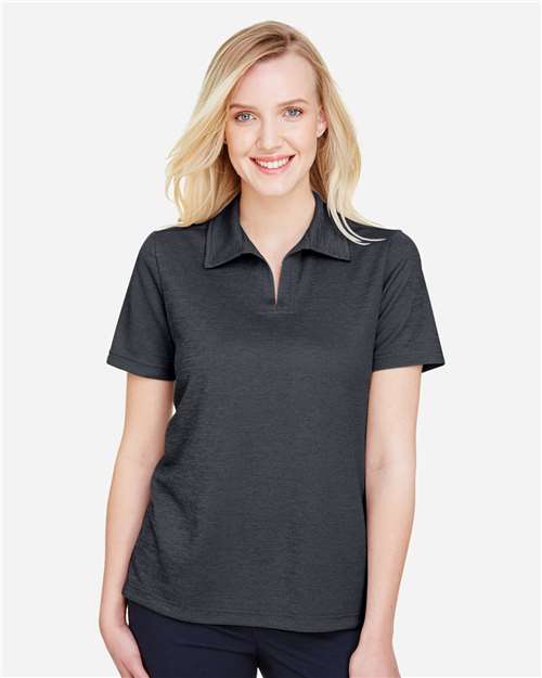Devon & Jones DG22W CrownLux PerformanceLadies' Address Melange Polo #color_BLACK HEATHER