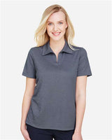 Devon & Jones DG22W CrownLux PerformanceLadies' Address Melange Polo #color_NAVY HEATHER