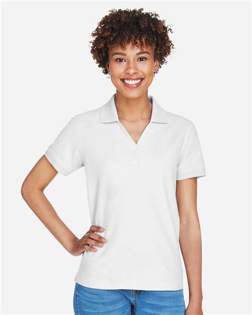 Devon & Jones D100W Ladies' Pima Piqu Y-Collar Polo #color_WHITE