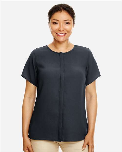 Devon & Jones DP612W Ladies' Perfect Fit  Short-Sleeve Crepe Blouse #color_BLACK
