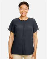 Devon & Jones DP612W Ladies' Perfect Fit  Short-Sleeve Crepe Blouse #color_BLACK