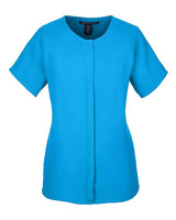 Devon & Jones DP612W Ladies' Perfect Fit  Short-Sleeve Crepe Blouse #color_OCEAN BLUE