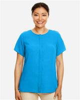 Devon & Jones DP612W Ladies' Perfect Fit  Short-Sleeve Crepe Blouse #color_OCEAN BLUE